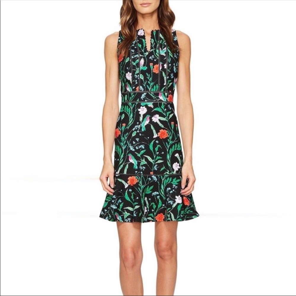 Kate Spade Jardin Hummingbird tile jacquard dress